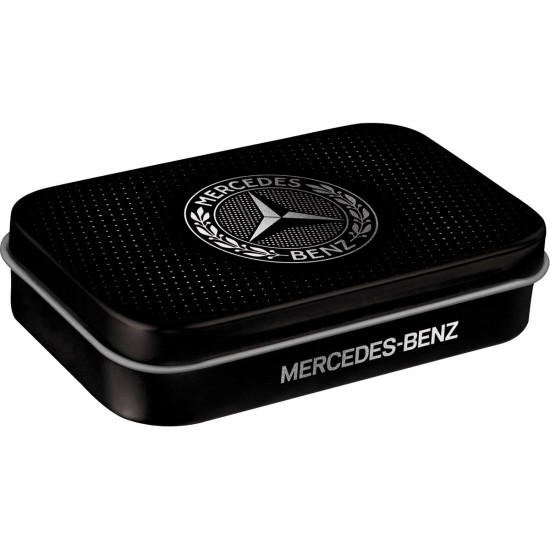 Cutie metalica de buzunar XL Mercedes-Benz Logo Negru si Argintiu