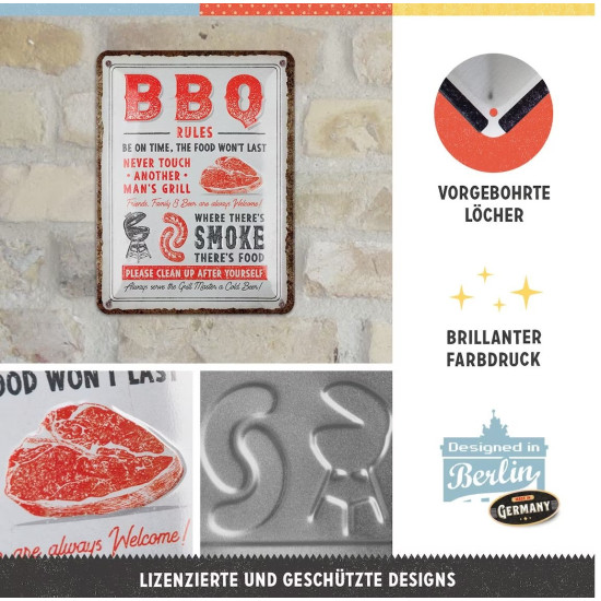 Placa decor metalica 15x20 BBQ Rules