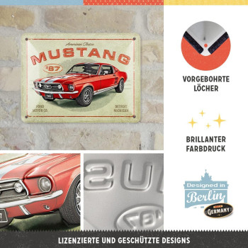 Placa decor metalica 15x20 Ford Mustang GT 1967 Red