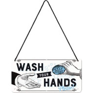 Placa metalica cu snur - Wash your hands please - 10x20cm
