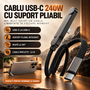 Cablu Incarcare Rapida USB-C 240W cu suport telefon, 1,5 m