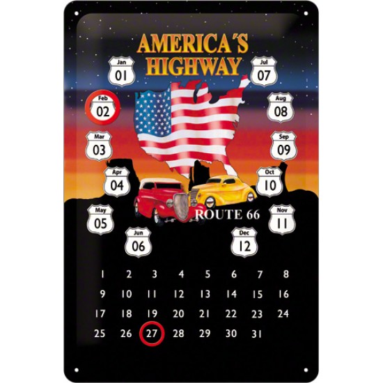 Calendar metalic - Route 66 20x30 cm