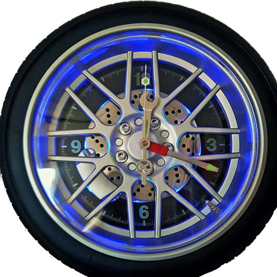 Ceas de perete - Anvelopa auto - LED-uri albastre - Ø35cm