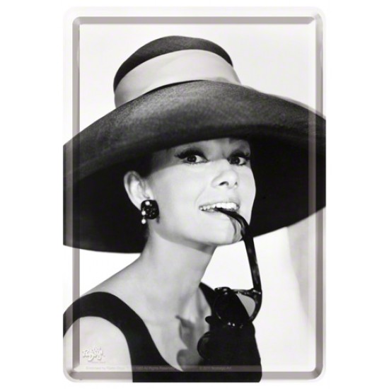 Placa metalica - Audrey Hepburn - 10x14 cm