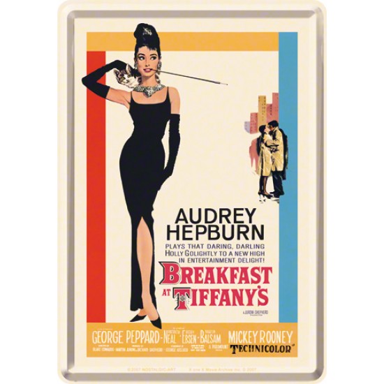 Placa metalica - Audrey Hepburn - Tiffany's - 10x14 cm