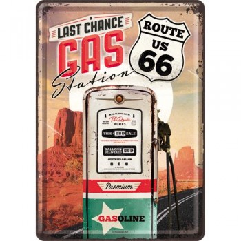 Placa metalica - Route 66 - Gas Station - 10x14 cm