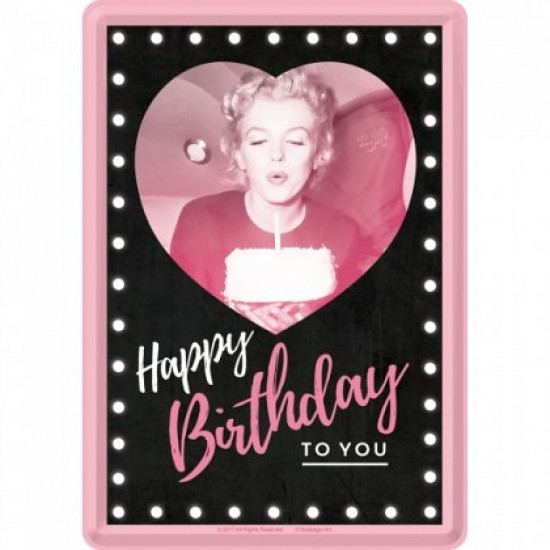 Placa metalica - Marilyn Monroe Happy Birthday- 10x14 cm
