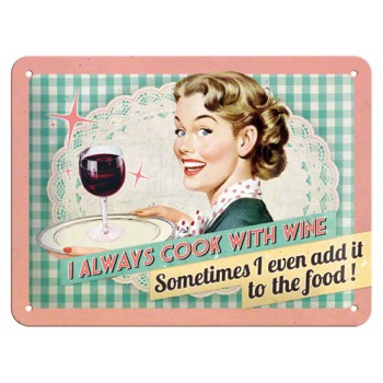 Placa metalica - Cook with Wine - 15x20 cm