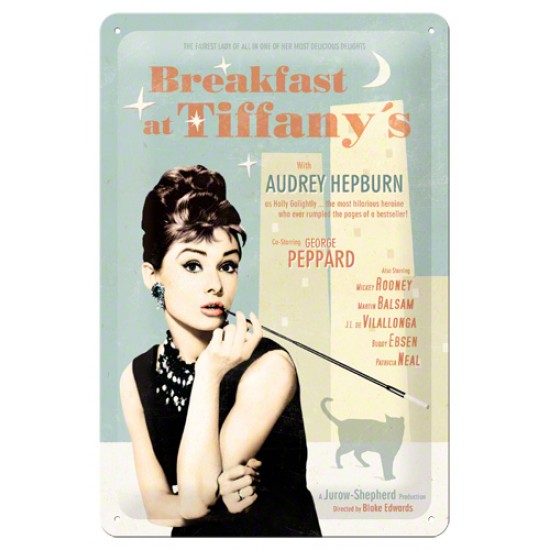 Placa metalica - Audrey Hepburn Breakfast  - 20x30 cm