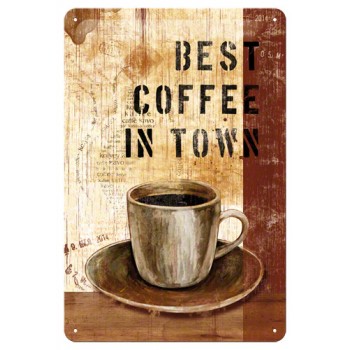 Placa metalica - Best coffee in town - 20x30 cm