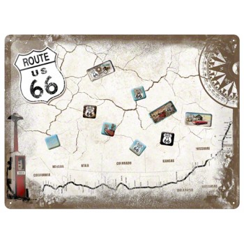Placa metalica - Route 66 - Map - Remember - 30x40 cm Placa metalica - Route 66 - Map - Remember - 30x40 cm