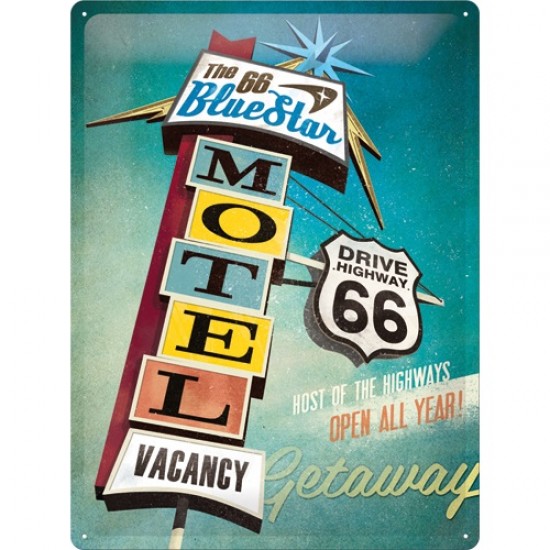 Placa metalica - Route 66 - Blue Star Motel - 30x40 cm