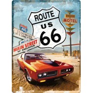 Placa metalica - Route 66 Red Car - 30x40 cm Placa metalica - Route 66 Red Car - 30x40 cm