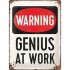 Placa metalica - Warning GENIUS at work - 30x40 cm