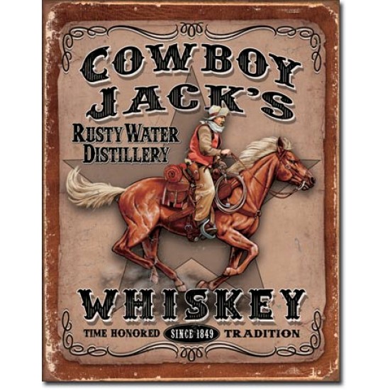 Placa metalica - Cowboy Jack's - Whiskey - 30x40 cm