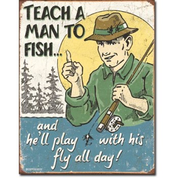 Placa metalica - Teach a Man to Fish - 30x40 cm