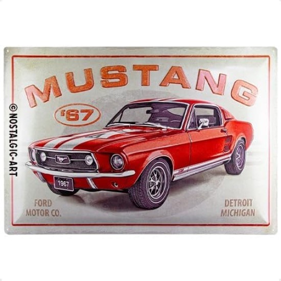 Placa decor metalica 40x60 Ford Mustang - GT 1967 Red