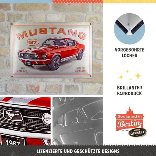 Placa decor metalica 40x60 Ford Mustang - GT 1967 Red