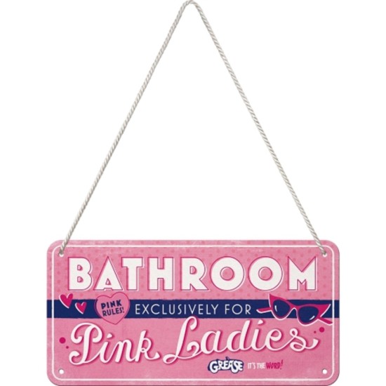 Placa metalica cu snur 10x20 Grease -Pink Ladies Bathroom Placa metalica cu snur 10x20 Grease -Pink Ladies Bathroom