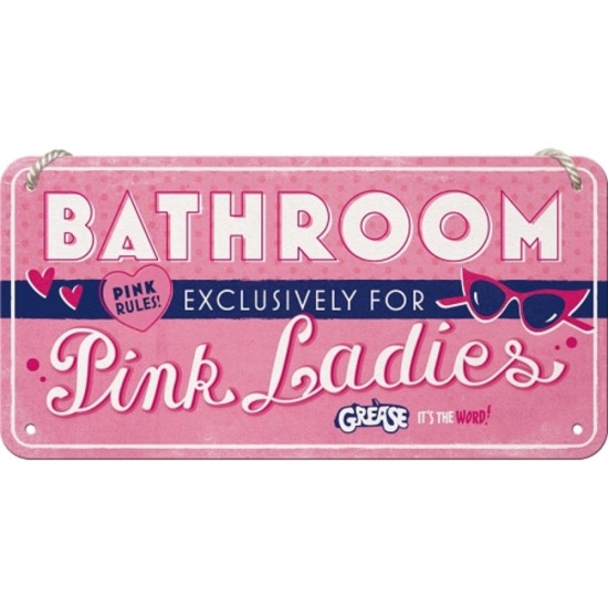 Placa metalica cu snur 10x20 Grease -Pink Ladies Bathroom Placa metalica cu snur 10x20 Grease -Pink Ladies Bathroom