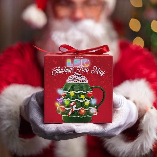 Cana LED Pom de Crăciun cu Luminite, 200 ml, design festiv Cana LED Pom de Crăciun cu Luminite, 200 ml, design festiv