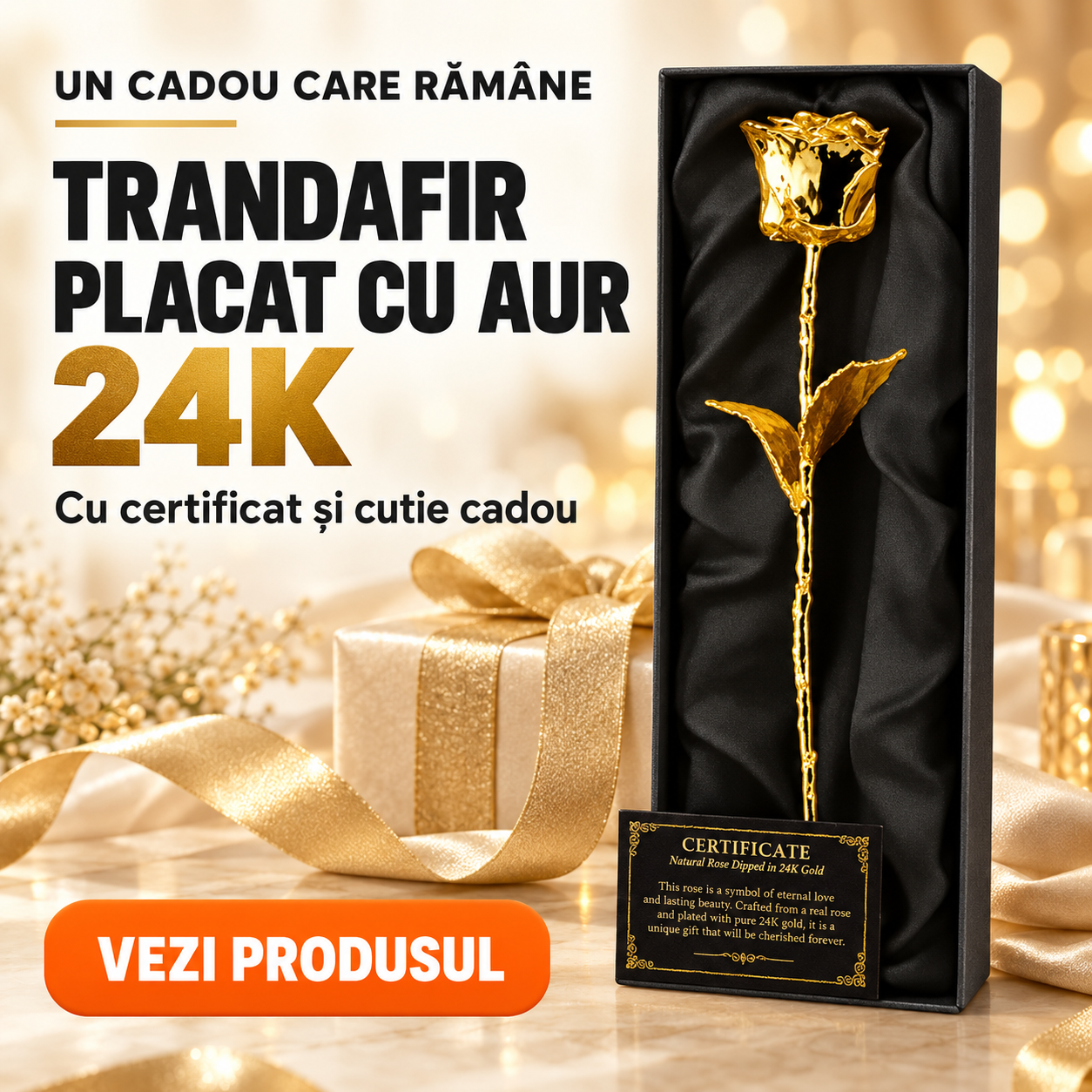 Trandafir Aur 24k in cutie eleganta