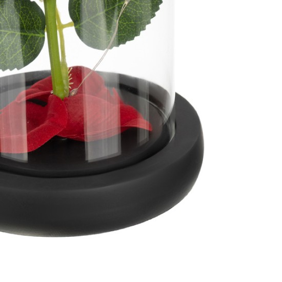 Trandafir in Cupola de Sticla cu Iluminare LED, Cutie Cadou Neagra XL, Marime 21 x 11 cm