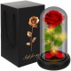 Trandafir in Cupola de Sticla cu Iluminare LED, Cutie Cadou Neagra XL, Marime 21 x 11 cm