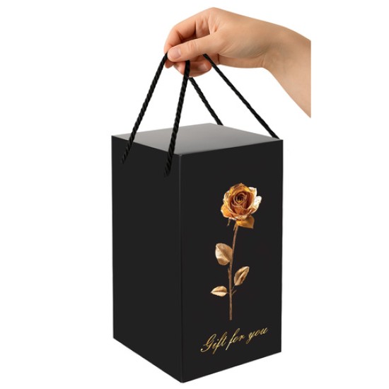 Trandafir in Cupola de Sticla cu Iluminare LED, Cutie Cadou Neagra XL, Marime 21 x 11 cm
