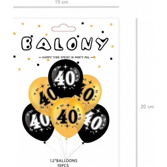 Set 10 baloane 40 ani negru si auriu 30cm
