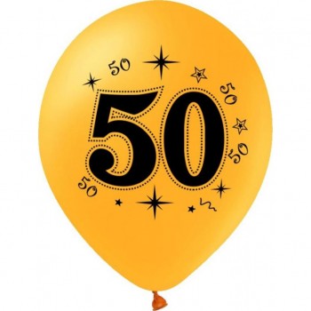 Set 10 baloane 50 ani negru si auriu 30cm