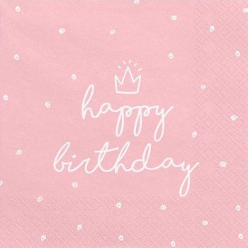 Set 20 servetele roz Happy Birthday 33x33cm
