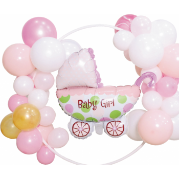 Set 41 baloane Baby Girl si suport rotund din plastic