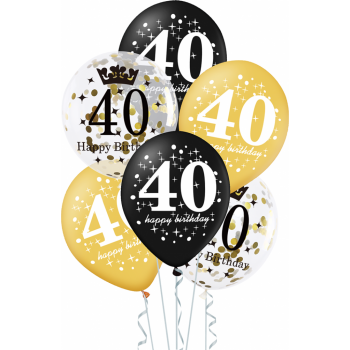 Set 6 baloane 40 ani negru si auriu 30cm