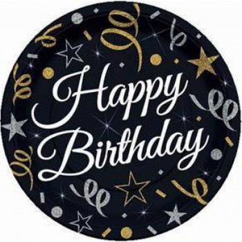 Set 8 farfurii de unica folosinta Happy Birthday 18cm