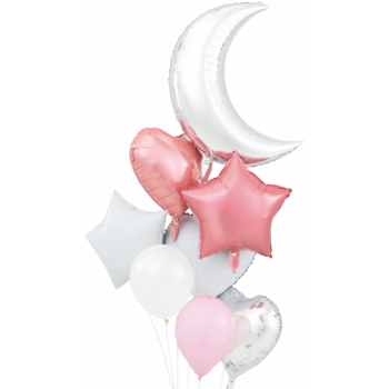 Set 8 baloane Luna - Roz si Argintiu