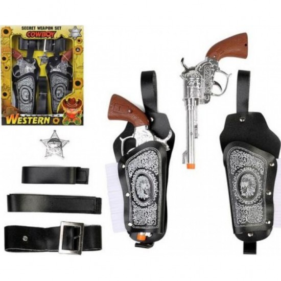 Jucarie set de pistoale cowboy western 111933 - 8 piese