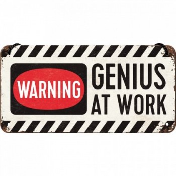 Placa metalica cu snur - Genius at work - 10x20 cm Placa metalica cu snur - Genius at work - 10x20 cm