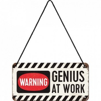 Placa metalica cu snur - Genius at work - 10x20 cm Placa metalica cu snur - Genius at work - 10x20 cm