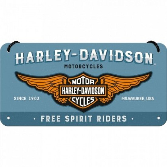 Placa metalica cu snur - Harley Davidson Free Spirit Riders - 10x20 cm