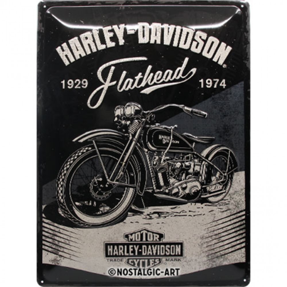 Placa metalica 30x40 Harley-Davidson Flathead Black