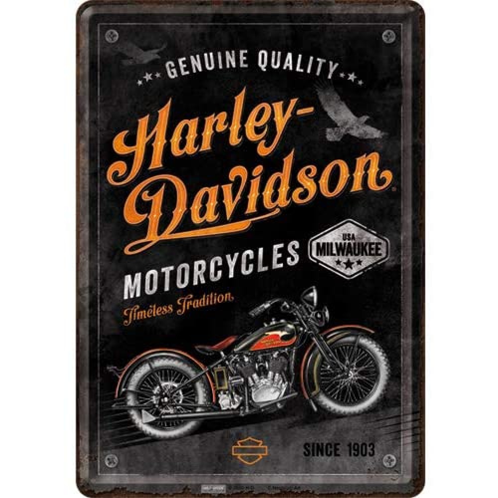 Placa metalica Harley Davidson - The road is calling - 10x14cm