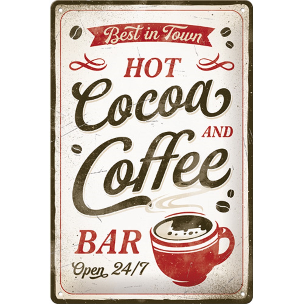 Placa metalica 20x30 Hot Cocoa & Coffee